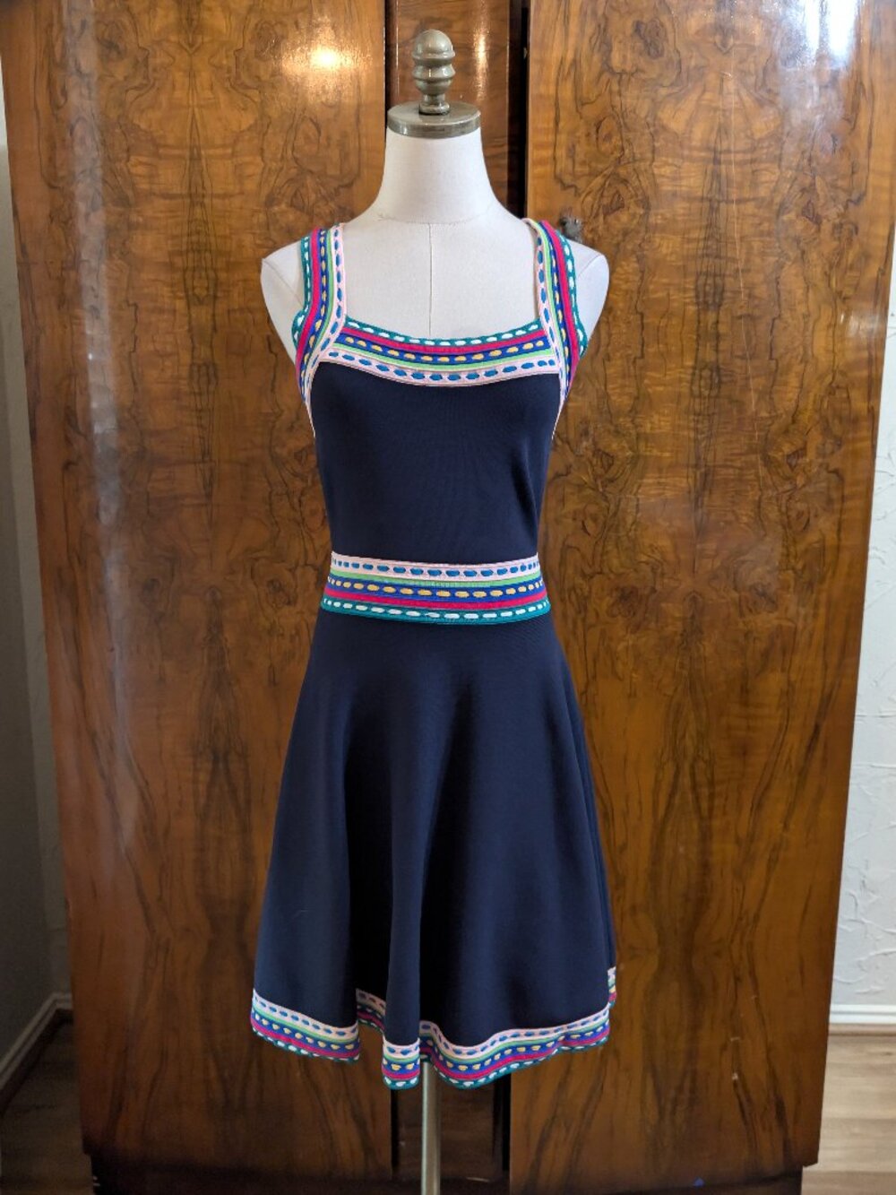 Milly New York Multicolor Trim Skater Dress M Blue Retro Y2K Whimsigoth